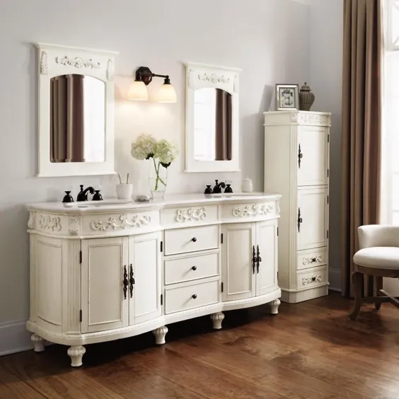 مجموعه تزئینات خانگی چلسی 72 اینچ حمام دوتایی حمام در سفید عتیقه با روکش غرور مرمر در رنگ سفید-12102-VS72J-AW - انبار خانه