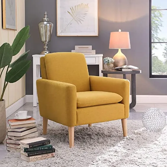 صندلی پارچه ای مدرن لهجه ای مبل راحتی یک نفره صندلی بازوی روفرشی راحت مبلمان اتاق نشیمن خردل زرد