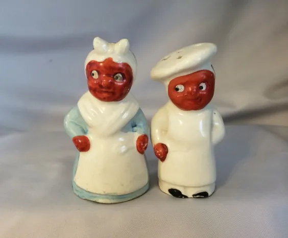 سالهای 1940 تا 1950 Vintage Black Americana Chef and Maid Salt and Pepper Shakers ، ژاپن در گالری X-SOLD