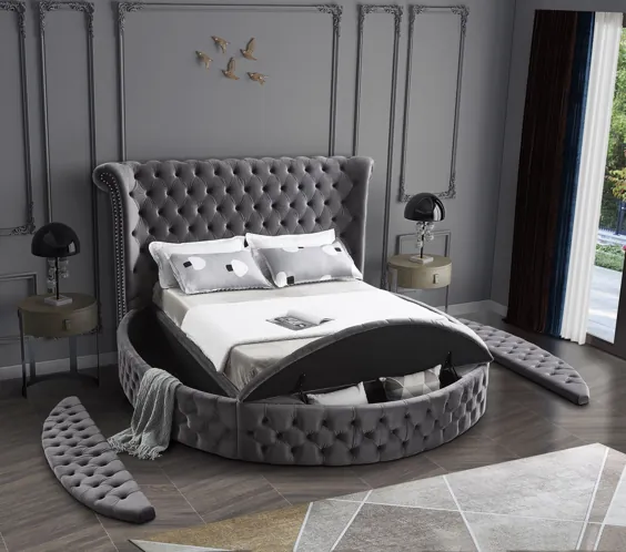 تختخواب W / Storage King Platform Tufted Platform منحصر به فرد Meridian Luxus Grey