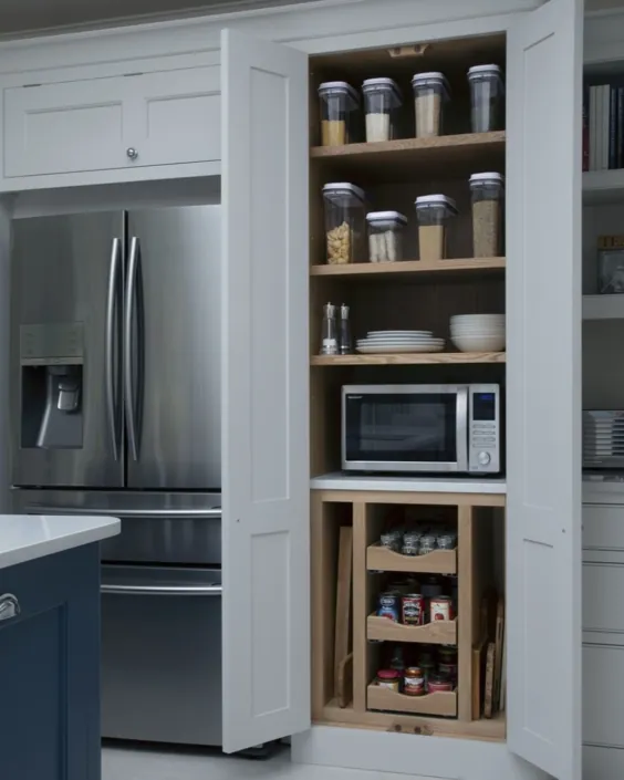 مبلمان هیگام در اینستاگرام: "ما با تهیه یک قفسه مناسب درون کمد چربی ،" مشکل مایکروویو "را در این آشپزخانه حل کردیم.  شکی نیست که بیشتر ... "