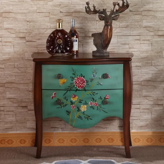 31 "Vintage Entryway Cabinet Painting Hand Floral and Butterfly تزئینی قفسه سینه سطح