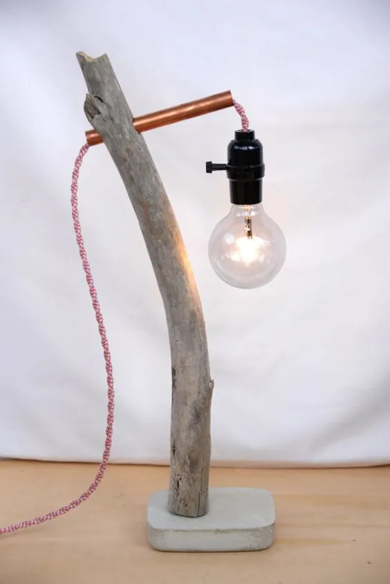 لامپ Driftwood باریک: چوب سیمان مس براق |  اتسی
