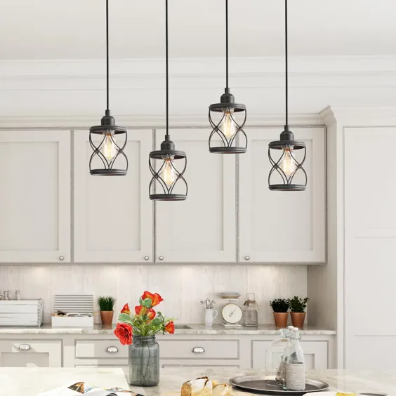 LNC Modern Farmhouse 1-light mini pendant with Pewter Dark Shaped Gege Open Cage Design Shade-A03475 - انبار خانه