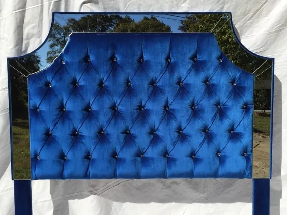 روتختی رویه Blue Velvet Tufted Headboard روکش دار با آینه Headboard با آینه های آبی مخملی قرمز تیبل Royal Blue Velvet