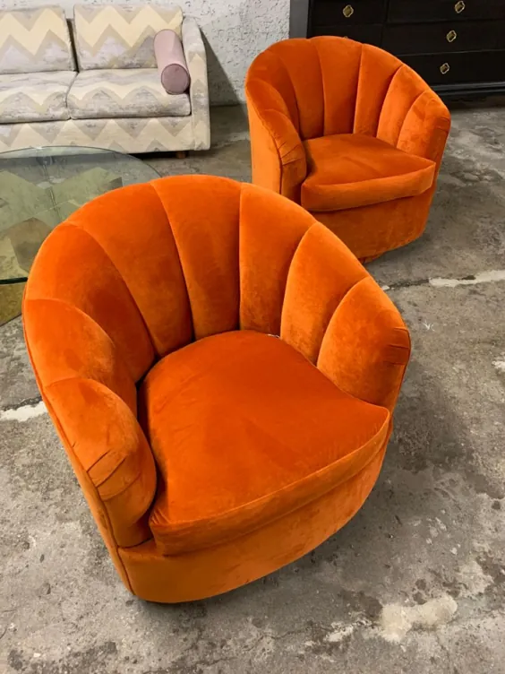 صندلی های چرخشی نارنجی Mid Century Hollywood Regency