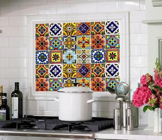 برچسب کاغذ دیواری کاشی حمام آشپزخانه: اسپانیایی مکزیکی |  اتسی
