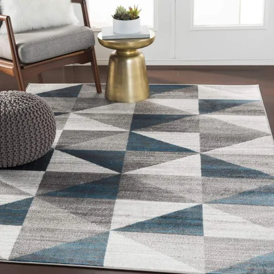 فرش هندسی خاکستری آبی هندسی