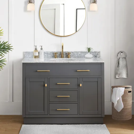 Sunjoy Gaia Blue Grey 48 in W x 22.05 in. D x 35.75 in. H Shaker Style Bathroom Vanity with Marble Vanity Top and Single Basin-B301010000 - The Home Depot