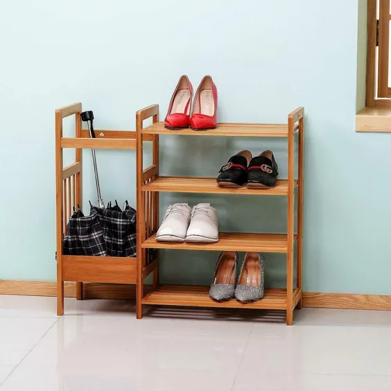 4 ردیف کفش چوبی بامبو قفسه های ذخیره سازی چوبی قفسه های ایستاده پایه قفسه