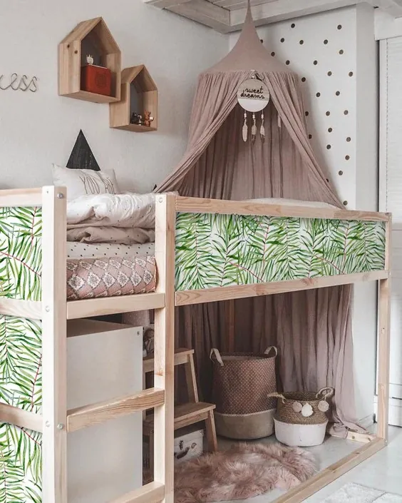 عکس برگردان گرمسیری برای تختخواب Kura ، Ikea ، Exotic Majesty Palm Tree ، وینیل برای تابلوهای تختخواب کودکان ، چسب ، پوست و چوب ، سفارشی |  سرگرمی