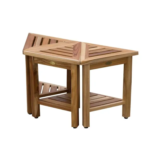 مدفوع مدولار EakDecors FlexiCorner مثلثی ساج ، میز دارای قفسه در Natural Teak-ED977 - انبار خانه