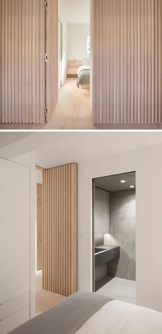 ایده های طراحی داخلی - این دیوار چوبی چوبی محل اختفای درها و لوازم خانگی را فراهم می کند