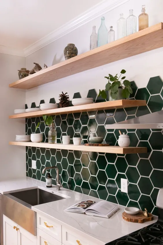 آشپزخانه همیشه سبز Hexagon Backsplash |  کاشی شومینه