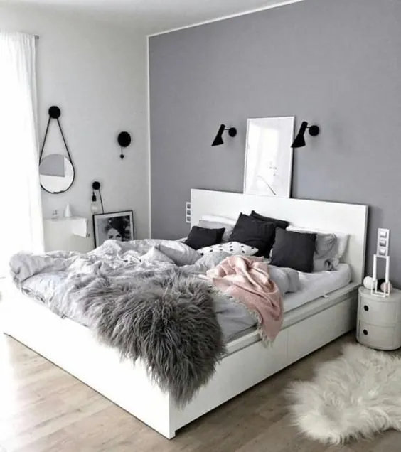 ترکیبات رنگ خاکستری و رنگهای لهجه برای طراحی اتاق خواب مدرن