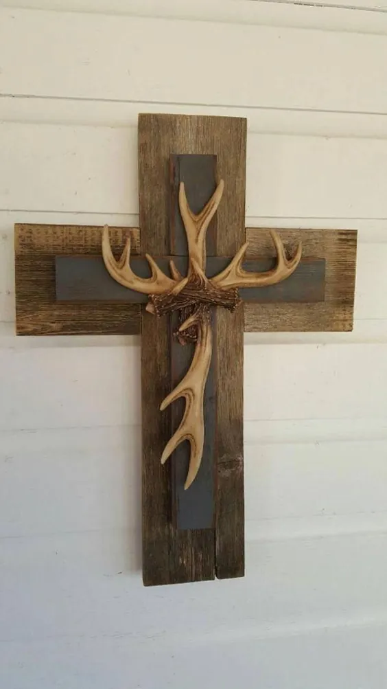 Hunter Unique Rustic Country Slate Grey Deer Antler Cross |  اتسی