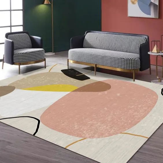فرش خلاق هندسی رنگ بلوک فرش چند رنگ Nordic Carpet Synthetics ضد لغزش ضد زنگ ماشین قابل شستشو فرش برای خانه فرش