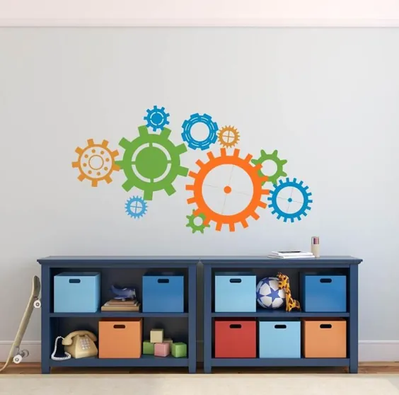 Robot Gears Color Vinyl Wall Decal Cogs Color Vinyl Wall |  اتسی