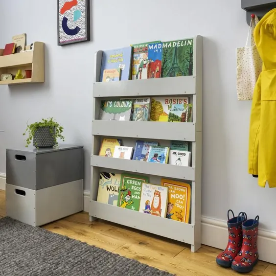 قفسه کتاب کودکان |  واحد ذخیره کتاب کودکان و نوجوانان خاکستری توسط Tidy Books |  115 77 77 7 7 سانتی متر |  پایان لاک آب