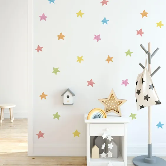 برچسب های دیواری پارچه ای Rainbow Stars Wall Decals کوچک |  اتسی