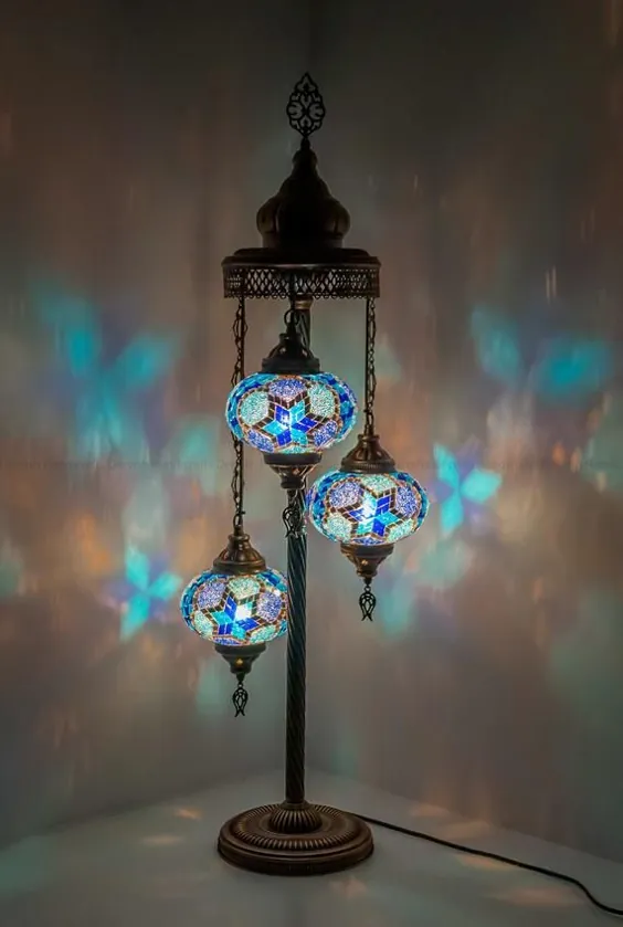 چراغ کنار چراغ طبقه لامپ ترکیبی چراغ خواب لامپ مراکشی 40.50 "Height 7" Globe قطر