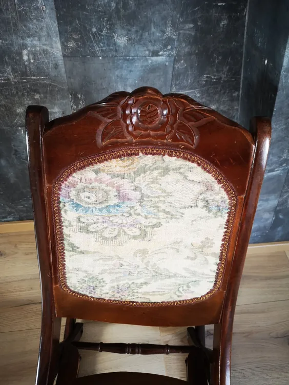 صندلی گهواره ای ویکتوریا چوبی با روکش پارچه ای تاشو |  اتسی