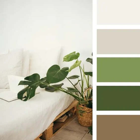 Color Paletteof خنثی و سبز را با هم برای دکوراسیون اتاق خواب. - سایه میلیون
