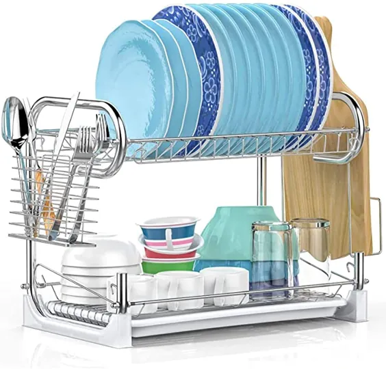 رک ظرفشویی ، رک خشک کن ظرف 2 طبقه کامبوند با تخته تخلیه ، نگهدارنده ظروف ، نگهدارنده تخته برش ، دستگاه ظرفشویی ضد زنگ برای آشپزخانه آشپزخانه