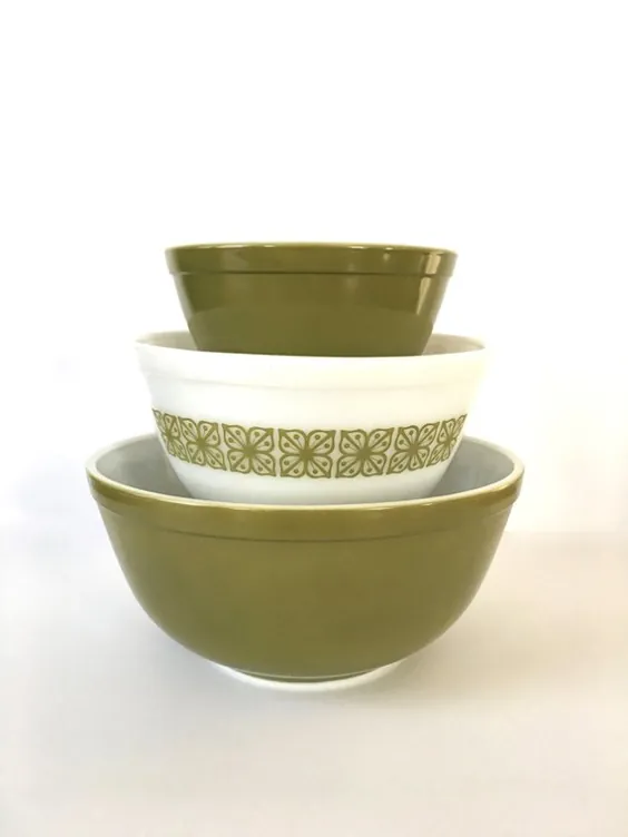 کاسه های مخلوط گل پیرکس مربع Pyrex Stacking Bowls Square | اتسی