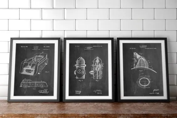 Fireman Patent Patters Group of 3 Fire Truck Wall Wall |  اتسی