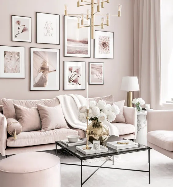 Friedvolle Bilderwand rosa Interior Achtsamkeit پوستر Holzarrahmen