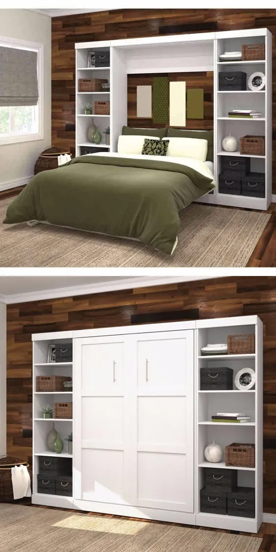 تختخواب کامل دیواری بوتیک با دو واحد ذخیره سازی به رنگ سفید