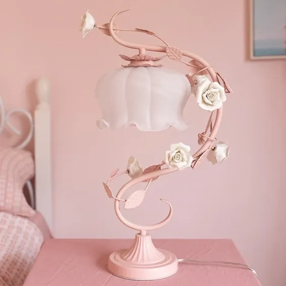 چراغ میز صورتی گل اروپایی برای اتاق نشیمن اتاق خواب اتاق خواب چراغ چراغ پایه چراغ روشنایی دختران شاهزاده خانم دکور عروسی