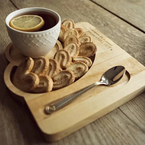 سینی سرویس چای / قهوه و شیرینی ، تخته صبحانه چوبی ، بشقاب اسنک ، مناسب برای کافه ها ، بارها و رستوران ها