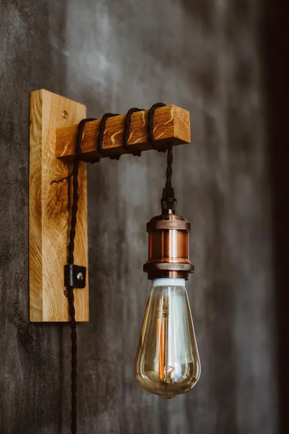 چراغ روشنایی دیواری دست ساز از چوب بلوط با E27 / E26 Exclusive |  اتسی