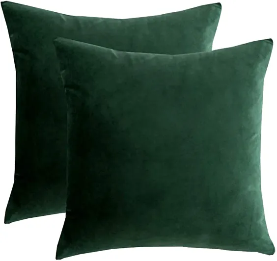 روکش بالش تزئینی مخملی RainRoad روکش بالش روکش بالش صندلی تختخواب شو مبل ، تختخواب نرم بالش پرتابی سبز تیره 18x18 اینچ ، ست 2