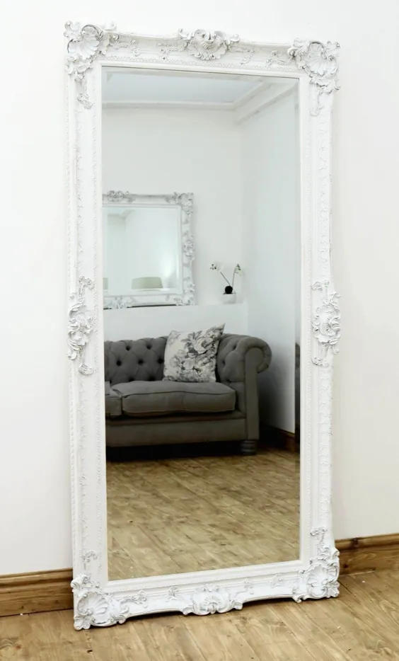همپشایر - آینه تمام آراسته سفید 66 "x 32" (168 سانتی متر x 81 سانتی متر)