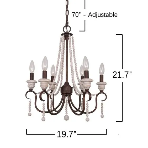 Farmhouse Modern Farm 6-Light Rustic Wood Beaded لوستر-FC4022-6R - انبار خانه