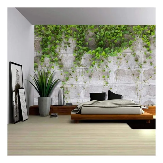 دیوار سبز 26 تاک بسته بندی شده روی دیوار آجری خاکستری - دیوار نقاشی دیواری ، کاغذ دیواری متحرک ، دکوراسیون منزل - 100x144 اینچ - Walmart.com