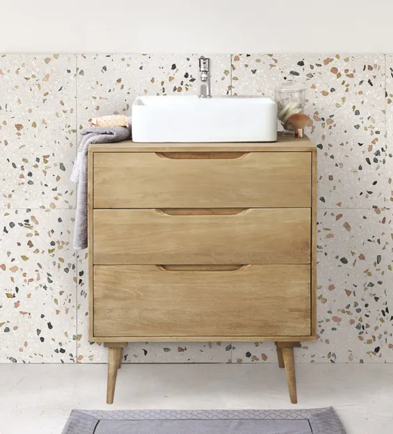ظرفشویی حمام 2 دراور سینک چوب انبه جامد |  Maisons du Monde