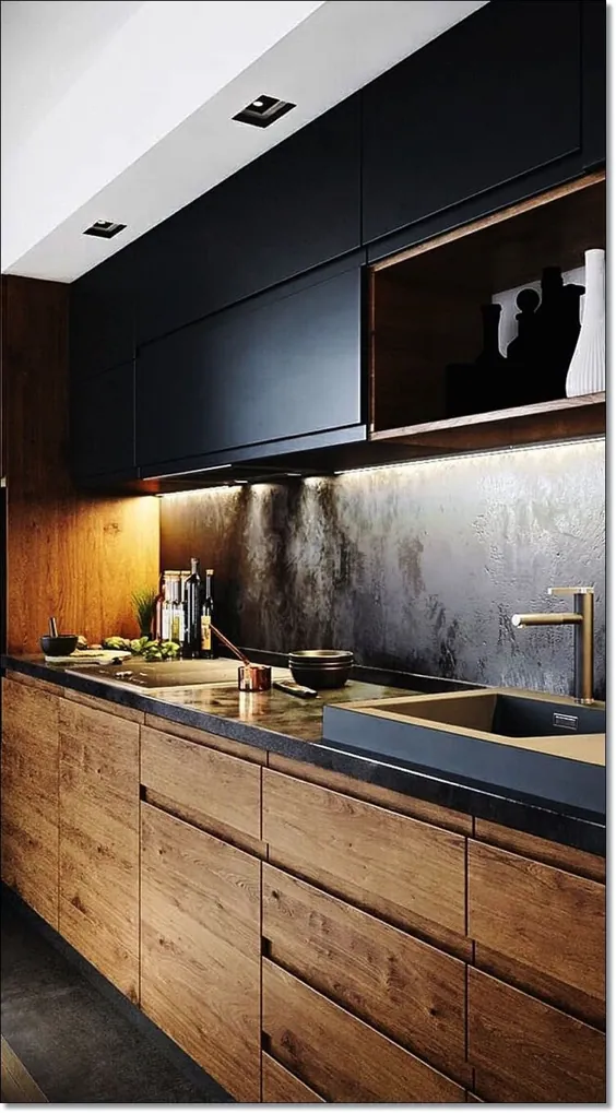 35 طرح کوچک آشپزخانه برای بازسازی آشپزخانه.  دکوراسیون آشپزخانه مدرن با رنگ مشکی wo