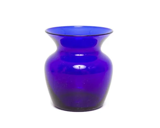 گلدان شیشه ای کبالت آبی شیشه ای دمیده شده حاشیه شیشه ای هنر | اتسی