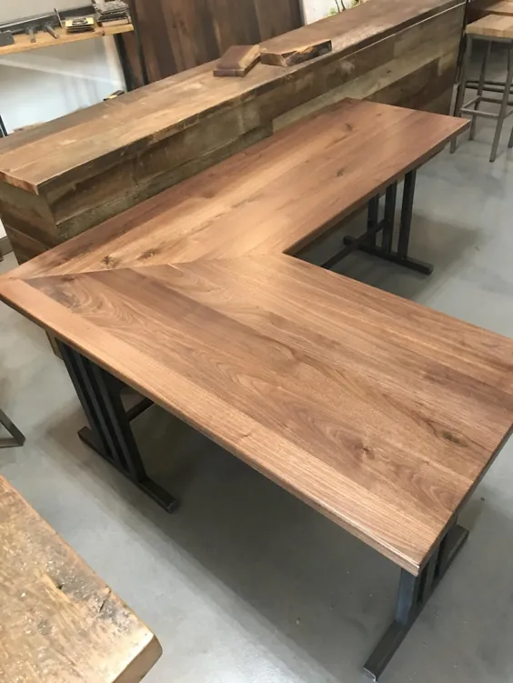 میز چوبی قاب فولادی گردوی اجرایی با اندازه کامل L |  میز رایانه ایستگاه کاری Office Style