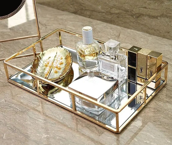 فروش آنلاین اتاق خواب حمام تزئینی فلزی تزئینی آویز طلا سینی آینه |  eBay