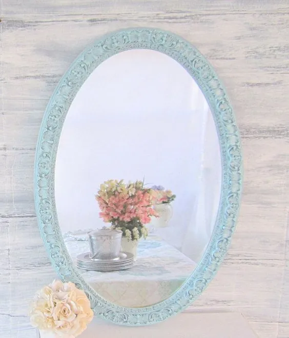 آینه های تزئینی VINTAGE برای فروش آینه دیوار سبز تایل فرانسوی 29 "x24" Shabby Chic Nursery French Country Country Mirror