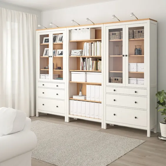 HEMNES ترکیب ذخیره سازی درب / کشو ، سفید رنگ ، قهوه ای روشن ، 270x198 سانتی متر - IKEA