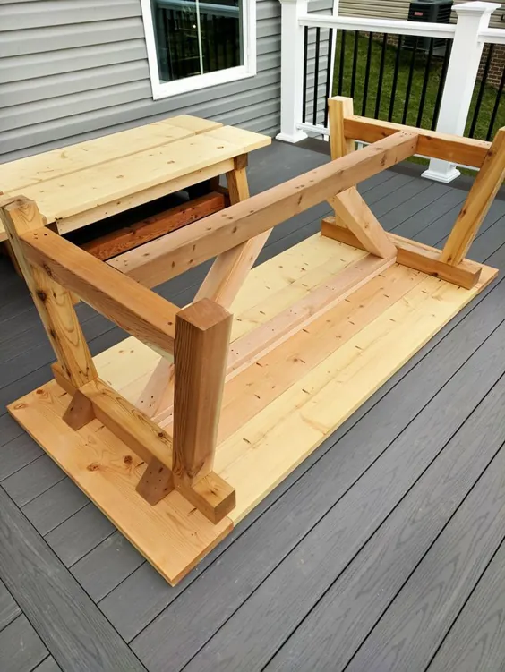 میز و نیمکت در فضای باز سبک DIY Truss Beam Farmhouse (از سخت افزار ترمیم الهام گرفته شده است)