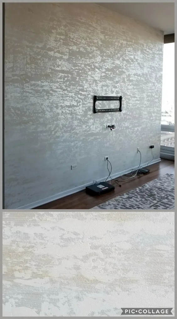 دیوار لهجه ای در لوسترستون با بافت سفید و نوار فلزی طلایی.  - 2019 - Metal Diy