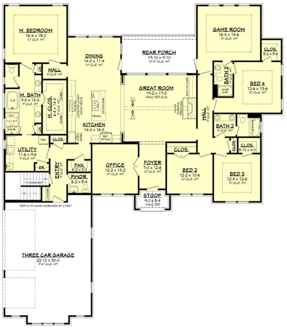 طرح خانه Ranch Style - 4 تختخوابی 3.5 حمام 3044 متر مربع / قطر طرح # 430-186