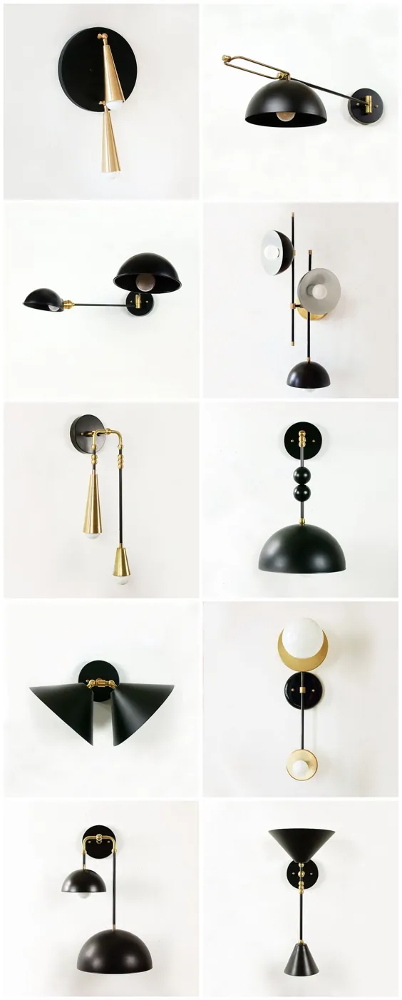 دو لامپ مخروطی سیاه و سفید چراغ دیوار Sconce لامپ دیوار |  اتسی